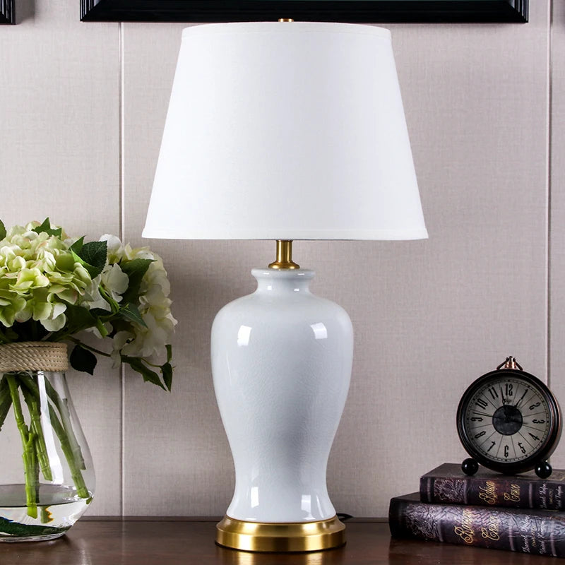 White Crackled Ceramic Table Lamp