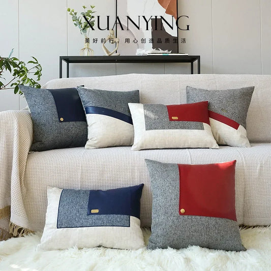 Leather Blocked Throw Pillow Cover