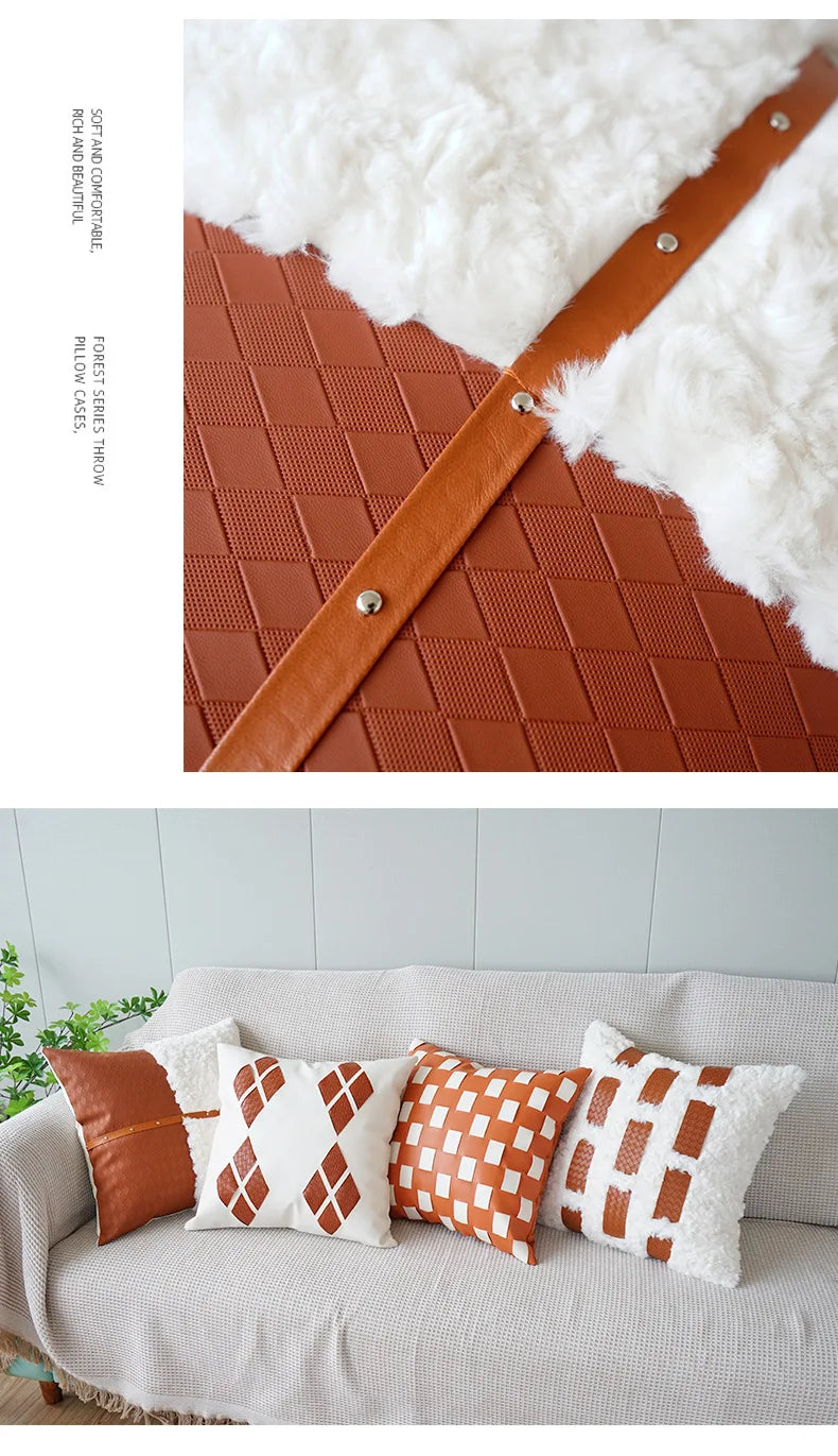 Orange Leather Throw Pillowcase