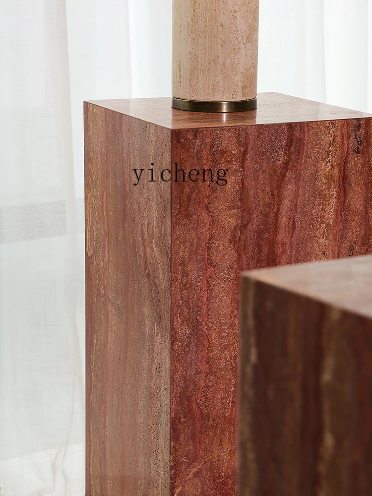 Red Travertine Sculpture Display