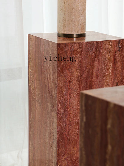 Red Travertine Sculpture Display