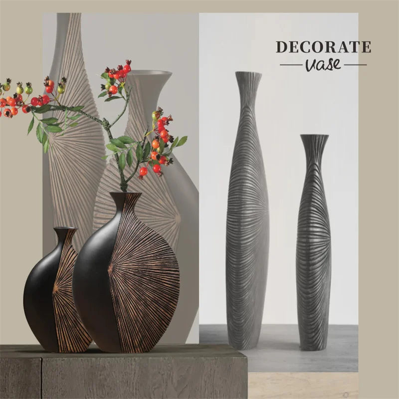 Vertical Black Resin Vase