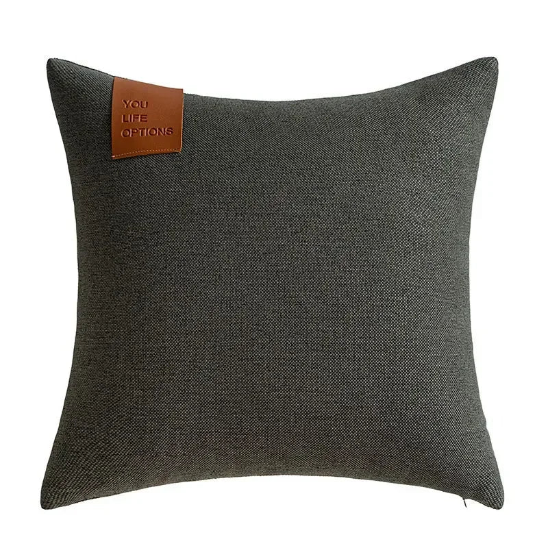 Leather Label Pillow Cover