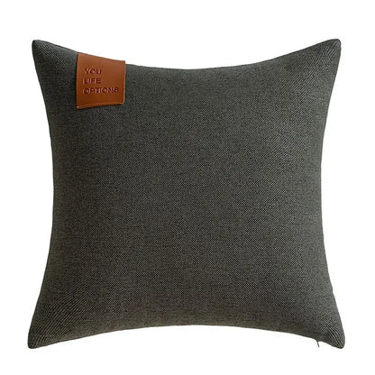 Leather Label Pillow Cover