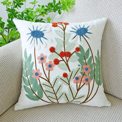 Blue Cute & Floral Throw Pillow Cover