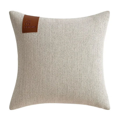 Leather Label Pillow Cover