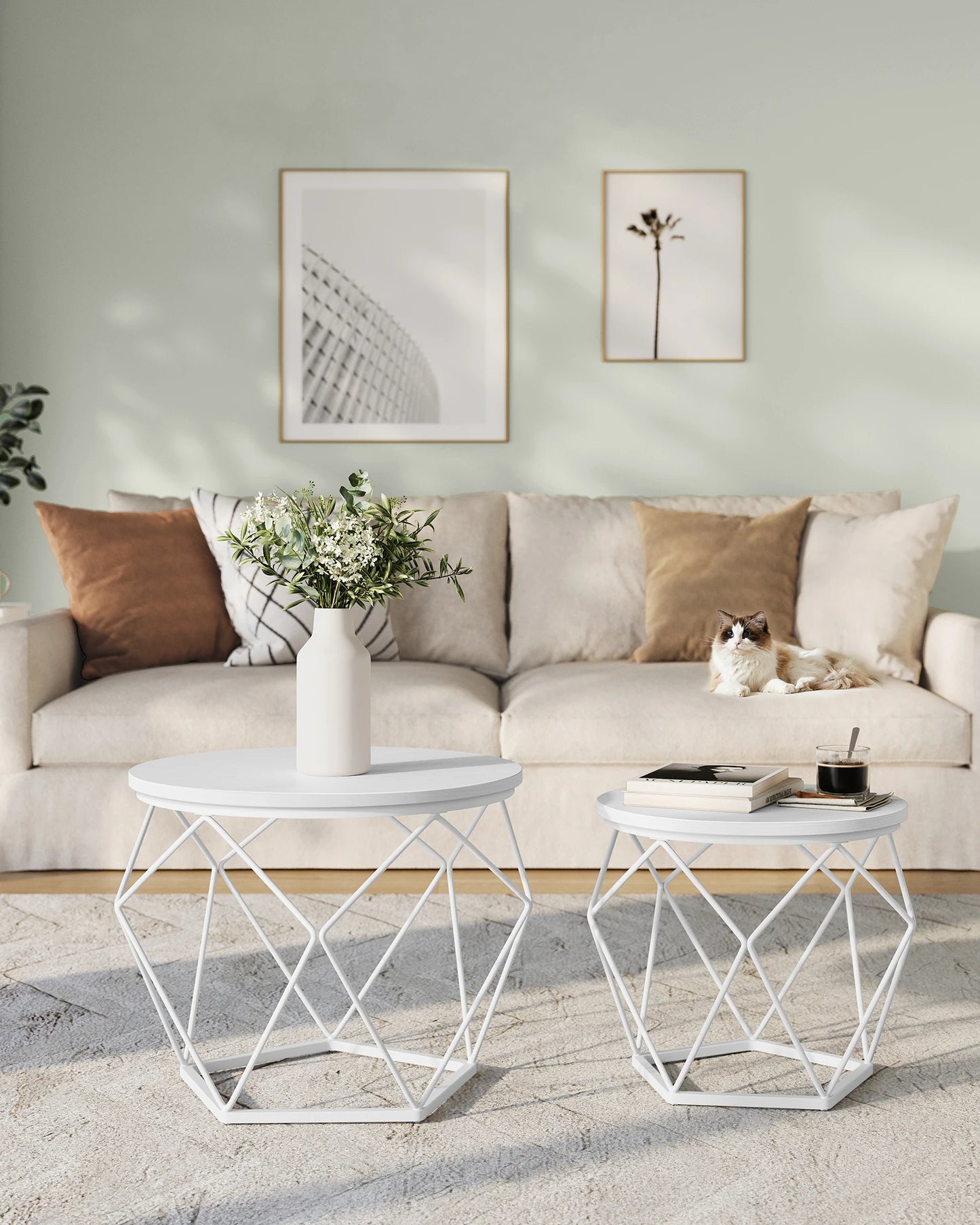 VASAGLE Round Coffee Table, Set of 2