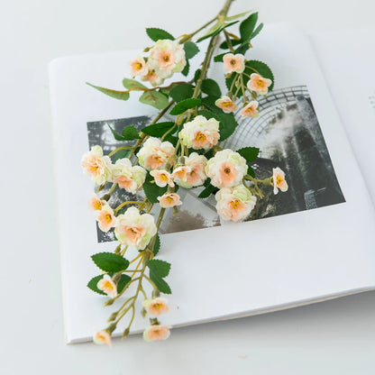 Floral branch on an open book with a blurred background