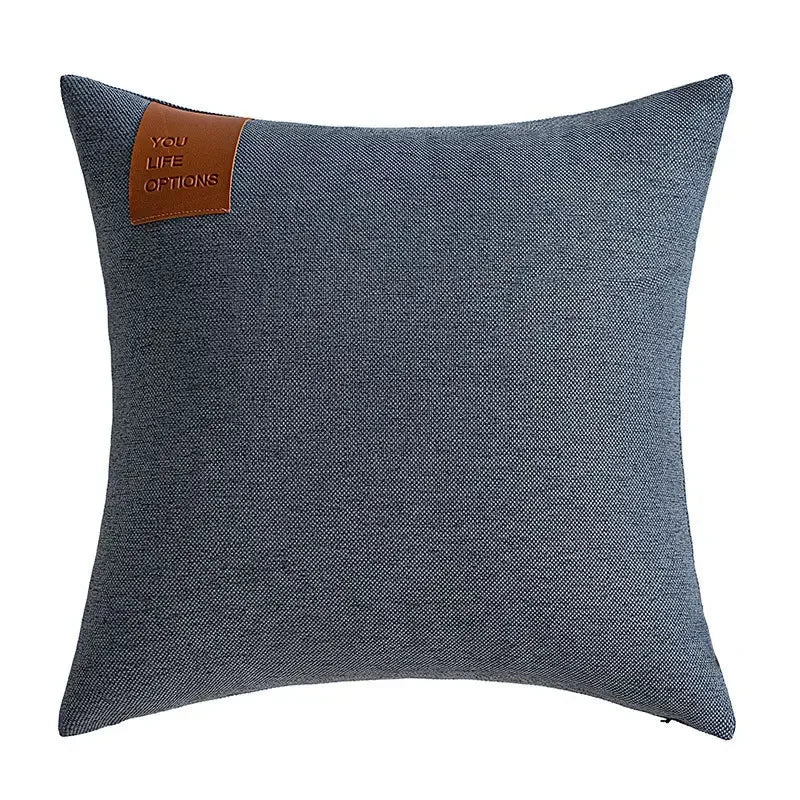 Leather Label Pillow Cover