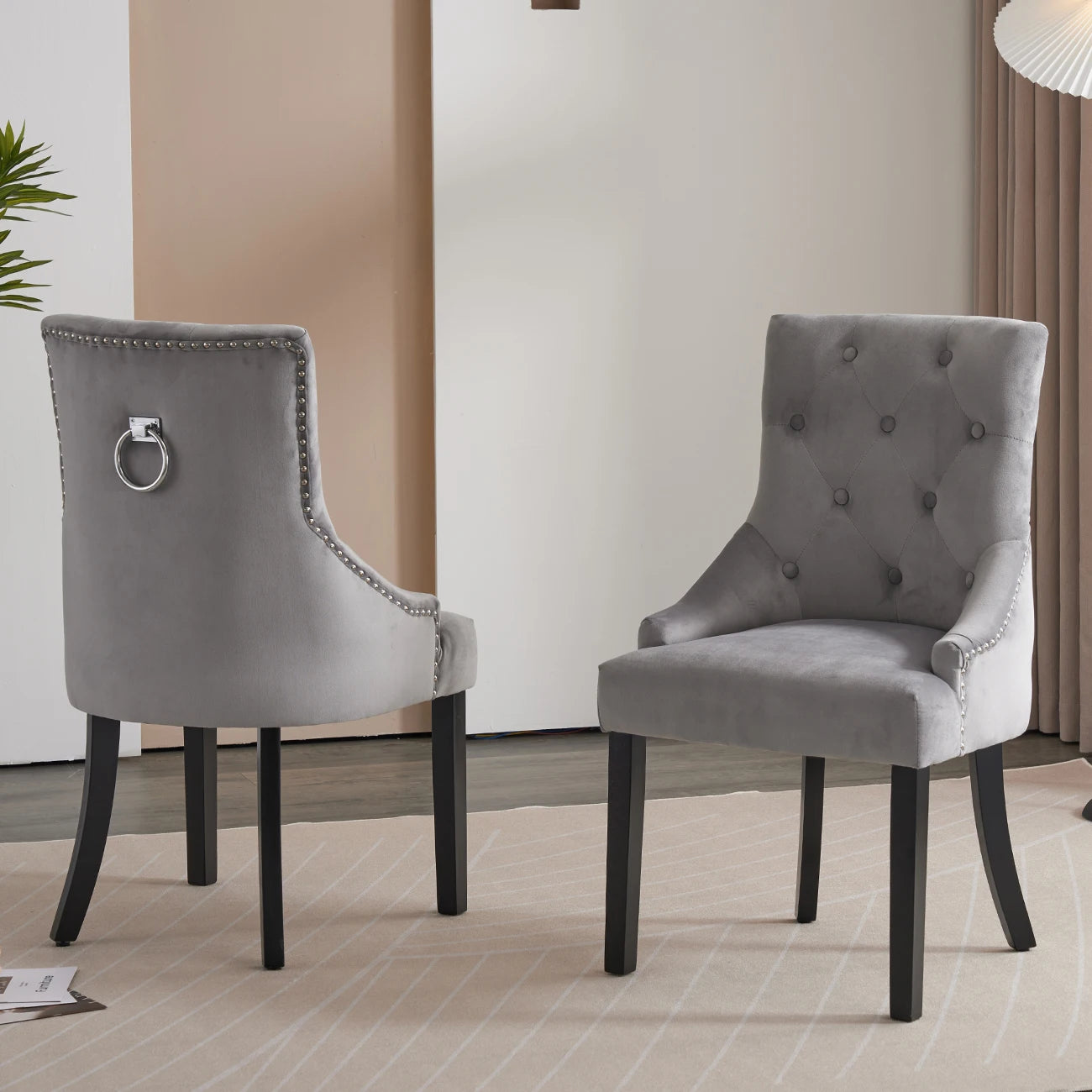BonChoice Velvet Dining Chairs with Knocker Studded Black Legs