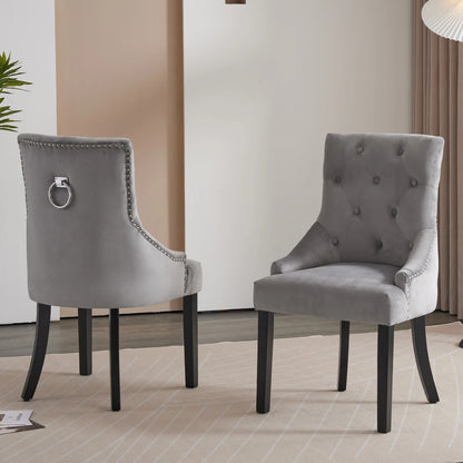 BonChoice Velvet Dining Chairs with Knocker Studded Black Legs