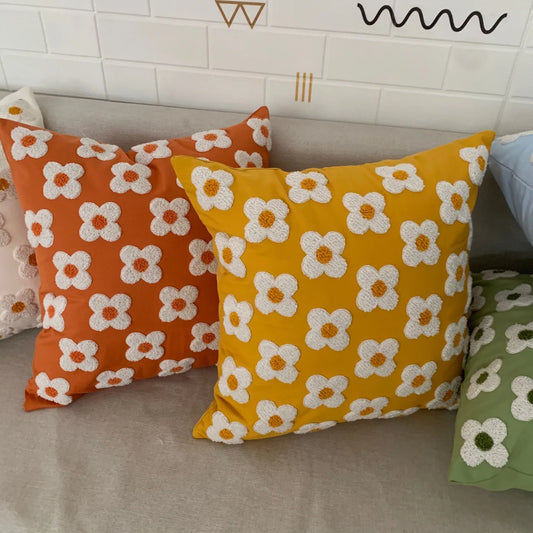 Daisy Embroidery Throw Pillow Covers