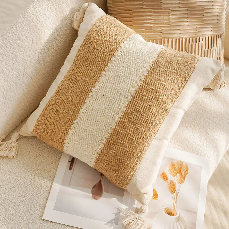 Brown Cream Throw Pillow Cover