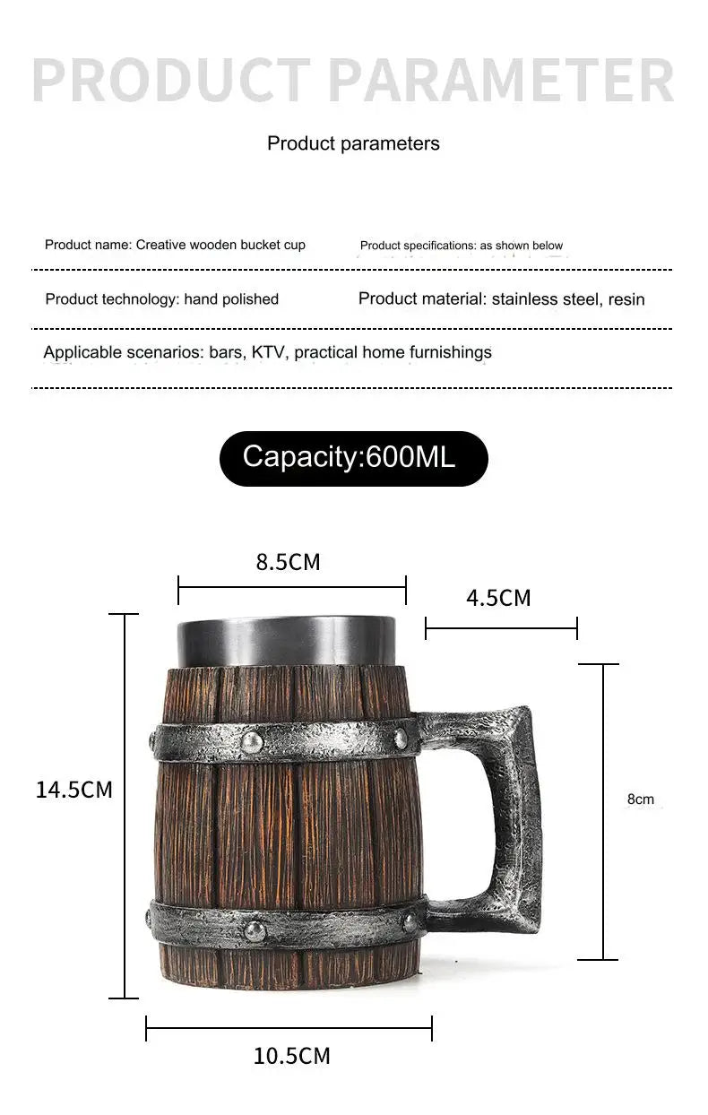 Wooden Barrel Beer Mug