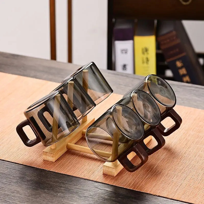 Glass Tea Cup With Walnut Handle