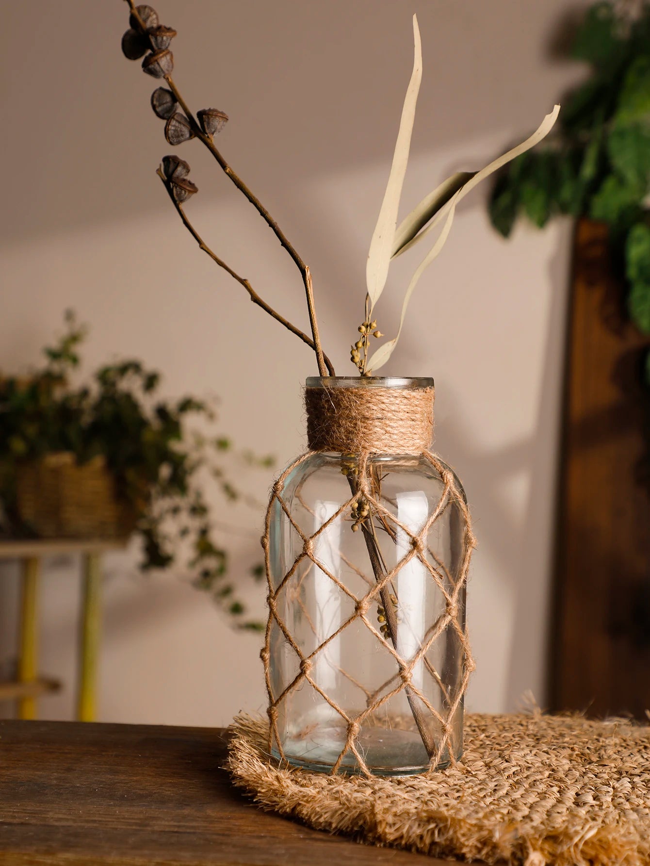 Woven Hemp Rope Glass Vase