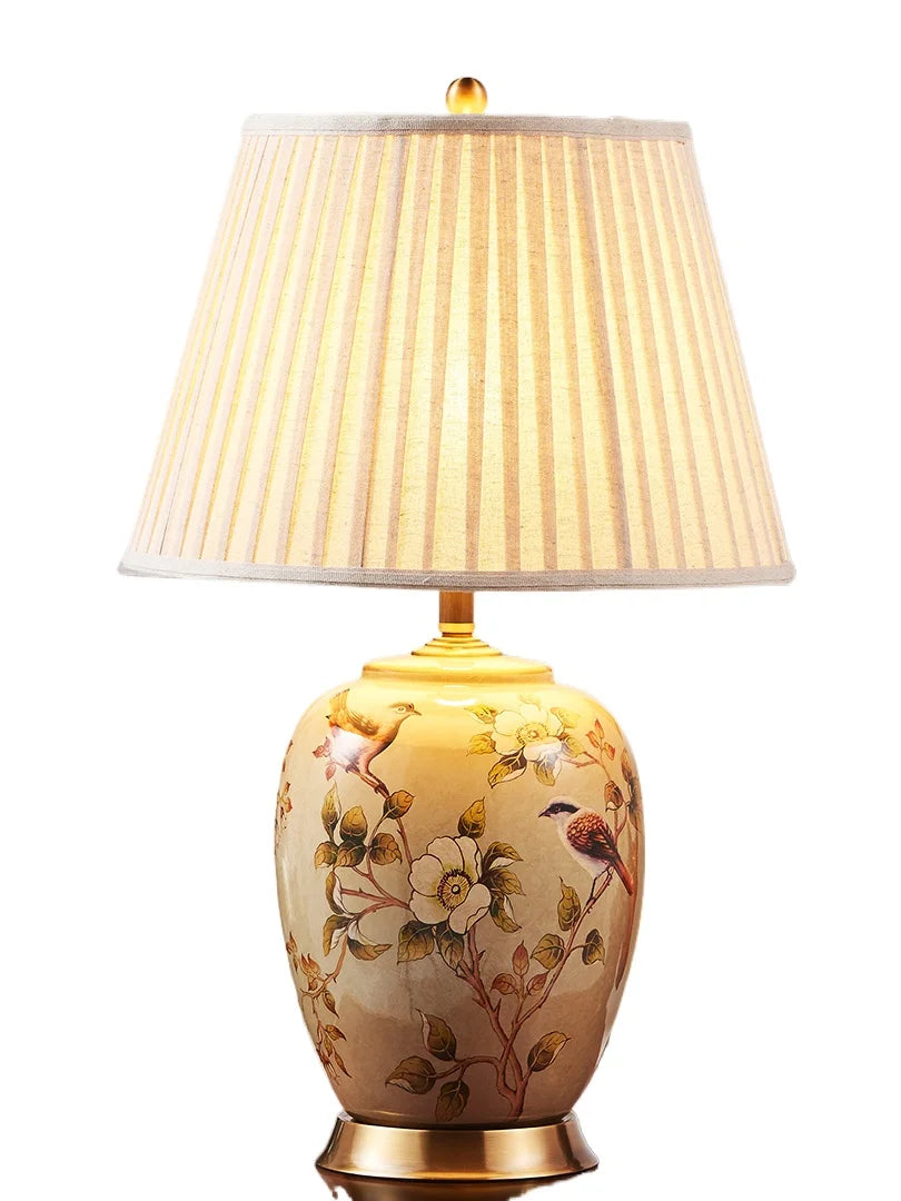 Large Floral Ceramic Table Lamp