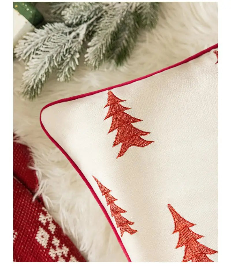Christmas Tree Embroidery Throw Pillow Cover