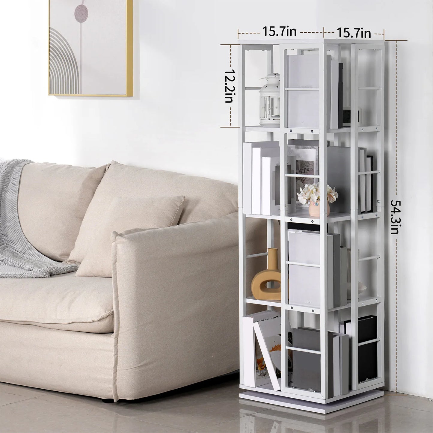 Rotating 4-Storey Square Bookshelf