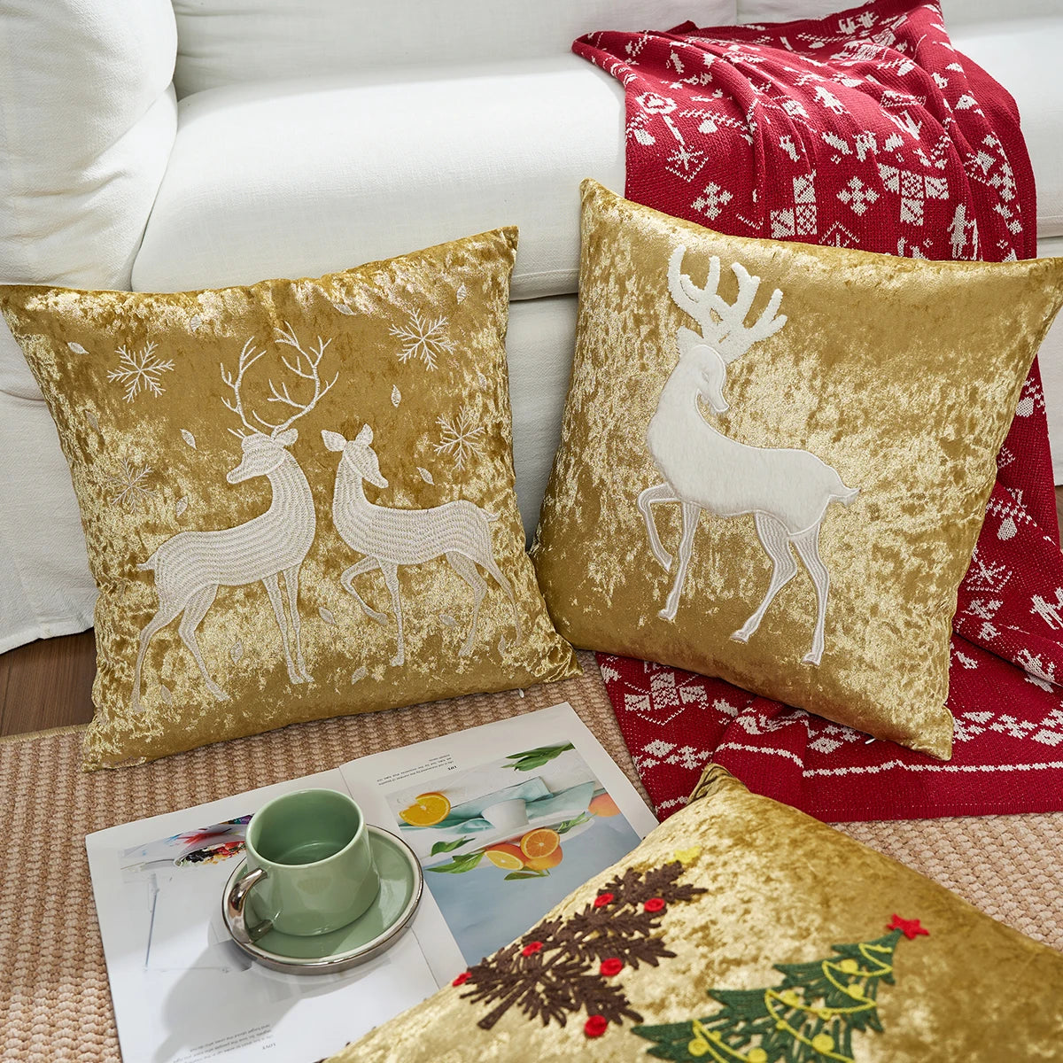Christmas Gold Throw Pillow Cover