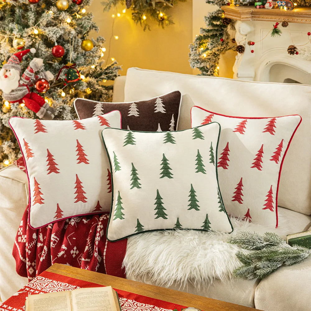 Christmas Tree Embroidery Throw Pillow Cover