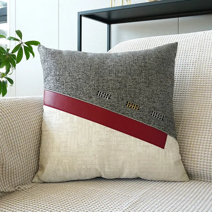 Leather Blocked Throw Pillow Cover