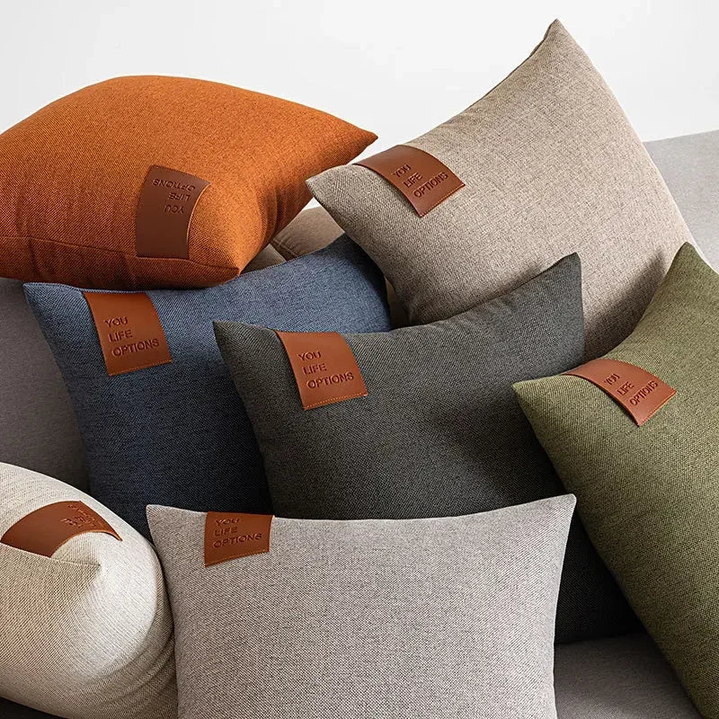 Leather Label Pillow Cover