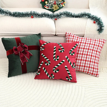 Embroidered Christmas Atmosphere Throw Pillowcase