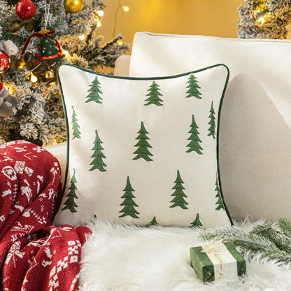 Christmas Tree Embroidery Throw Pillow Cover