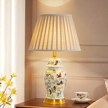 Magpie Chinese Flower And Bird Ceramic Table Lamp