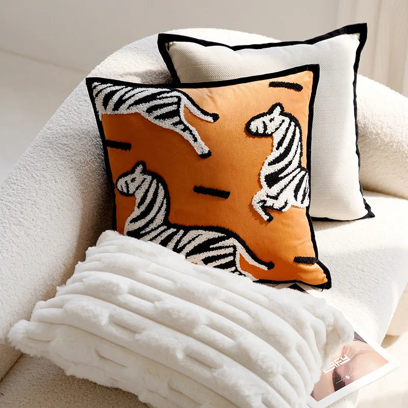 Pony Animal Embroidered Throw Pillow Cover