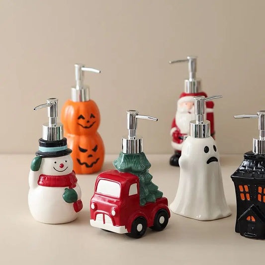 Painted Christmas Ceramic Lotion Bottle Hand Sanitizer Shampoo