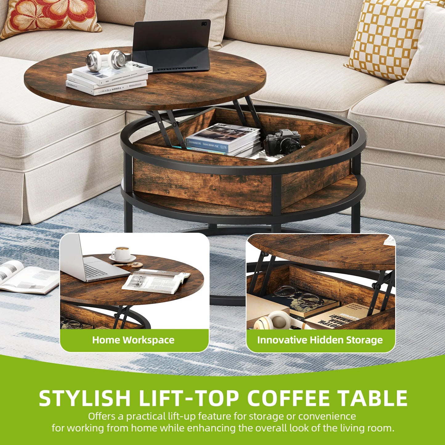 Round Lift Top Coffee Table