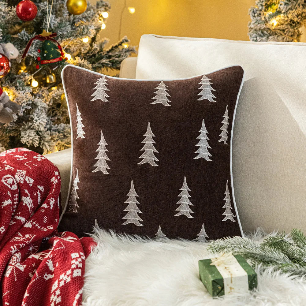 Christmas Tree Embroidery Throw Pillow Cover