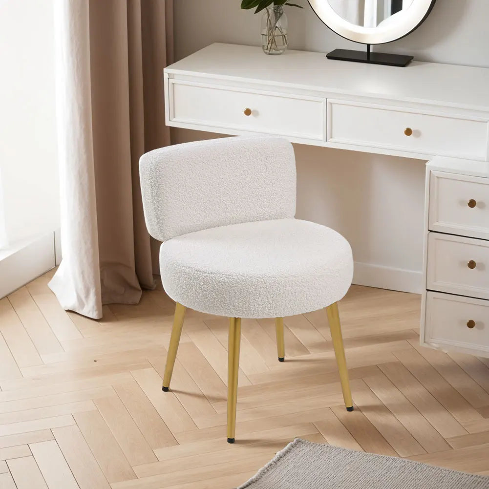 Cream Faux Fur Stool Chair