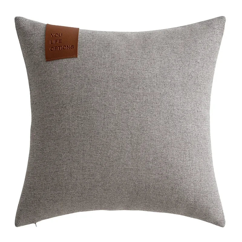 Leather Label Pillow Cover