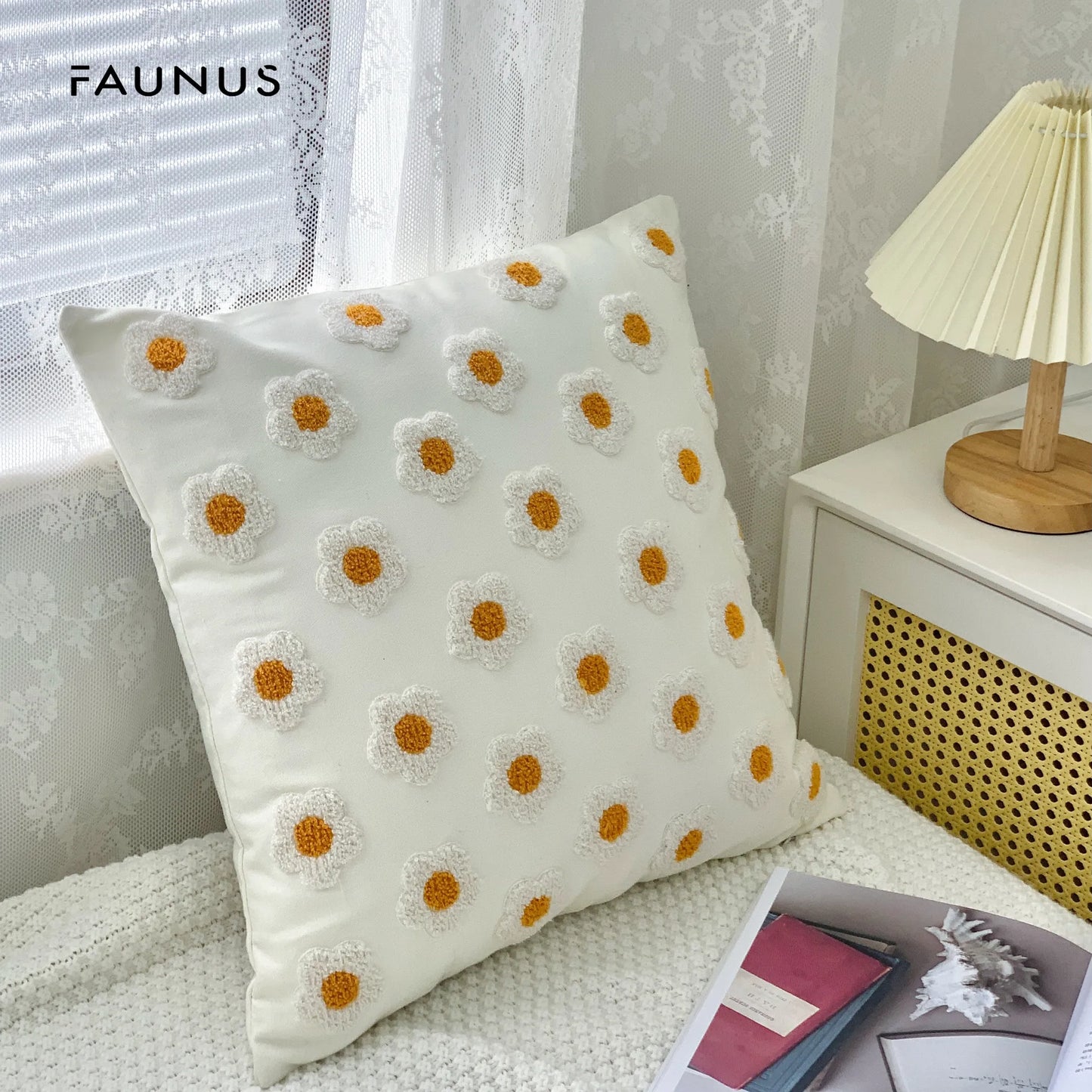 Daisy Embroidery Throw Pillow Covers