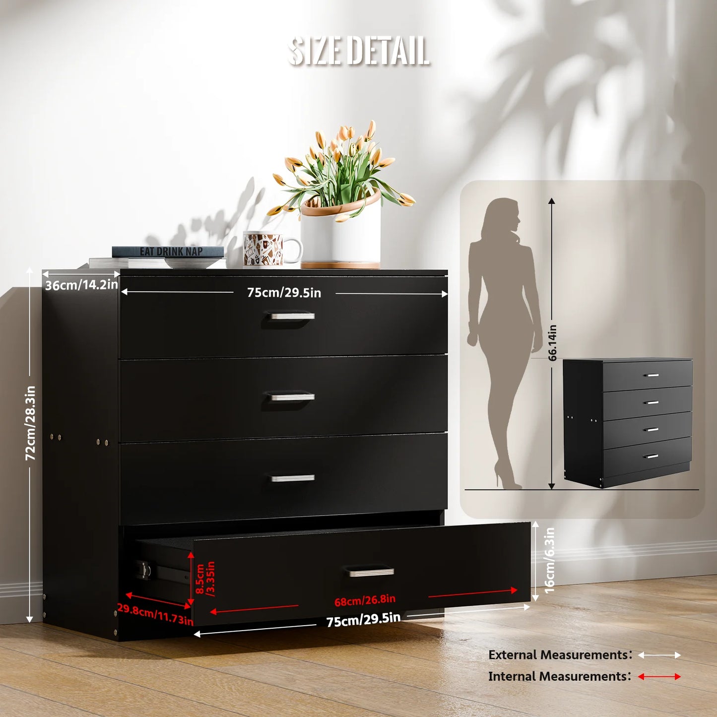 4 Drawer Wood Cabinet Dresser