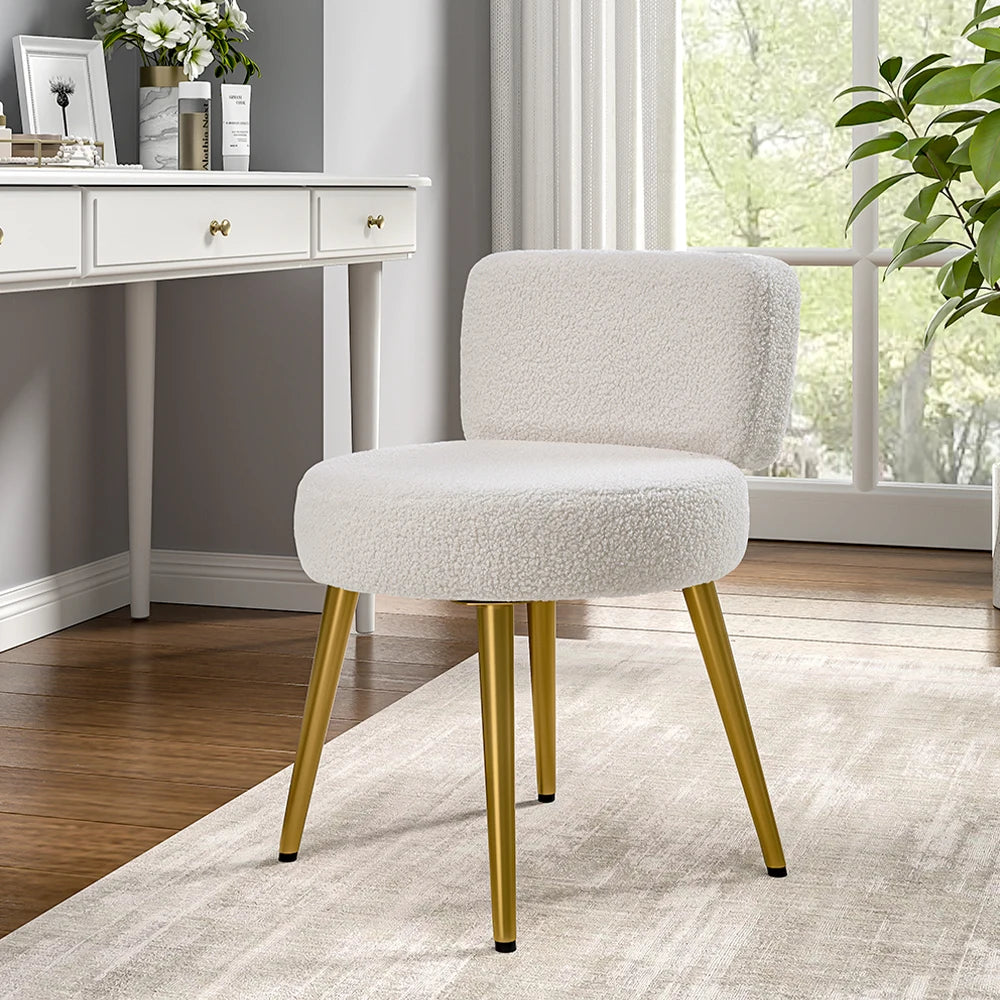 Cream Faux Fur Stool Chair