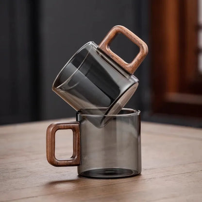 Glass Tea Cup With Walnut Handle