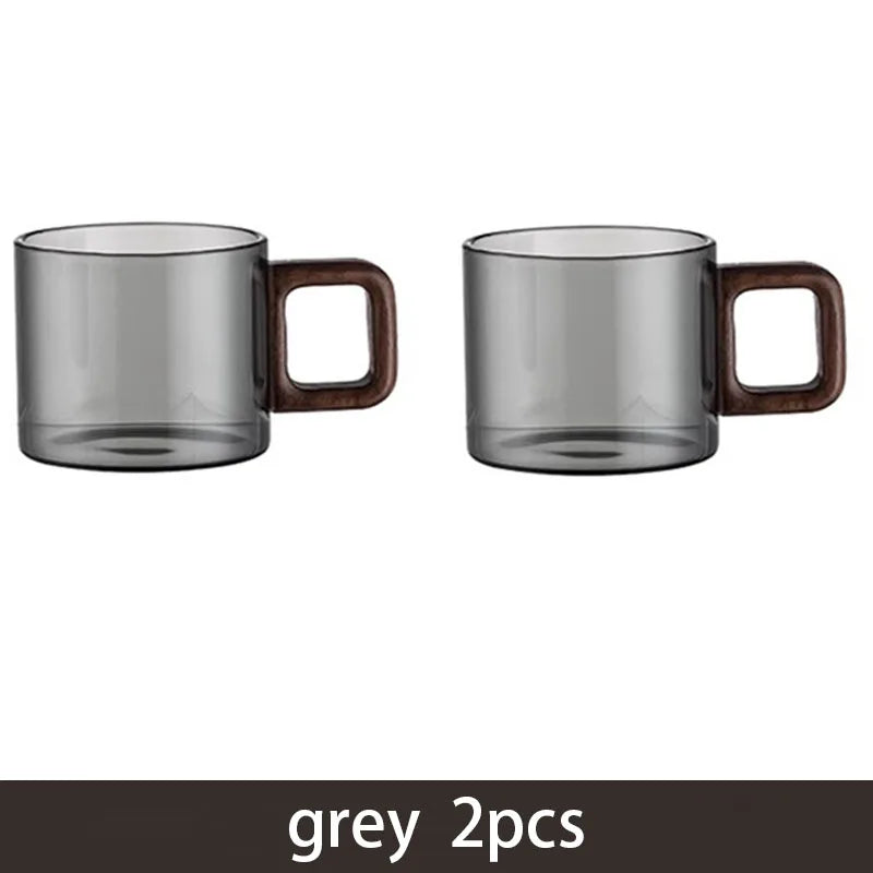 Glass Tea Cup With Walnut Handle