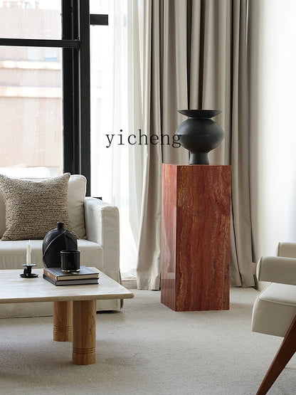 Red Travertine Sculpture Display