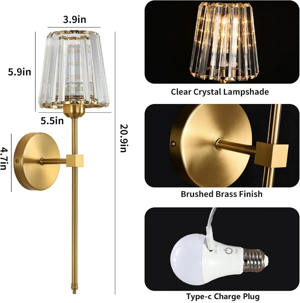 Wire Free Crystal Wall Lamp