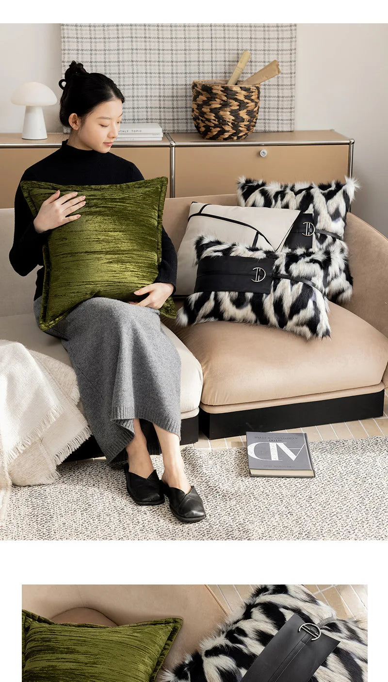 Black Plush Throw Pillow Cover