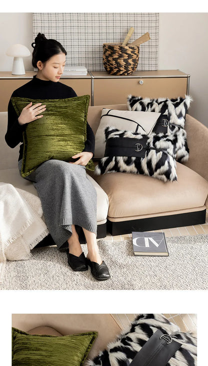 Black Plush Throw Pillow Cover