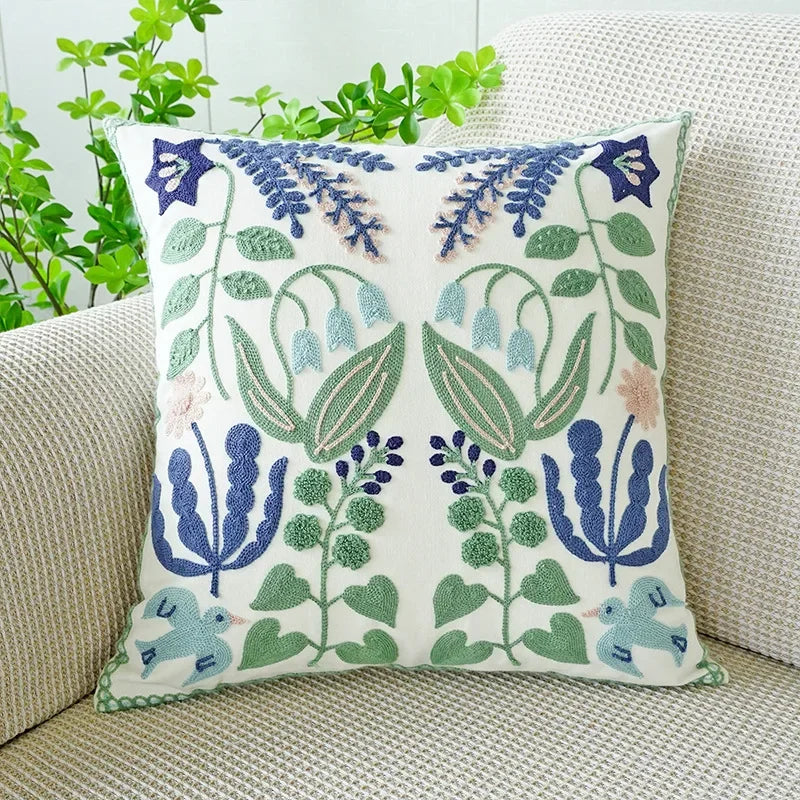 Blue Cute & Floral Throw Pillow Cover