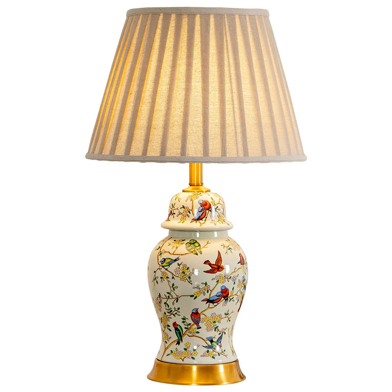 Magpie Chinese Flower And Bird Ceramic Table Lamp