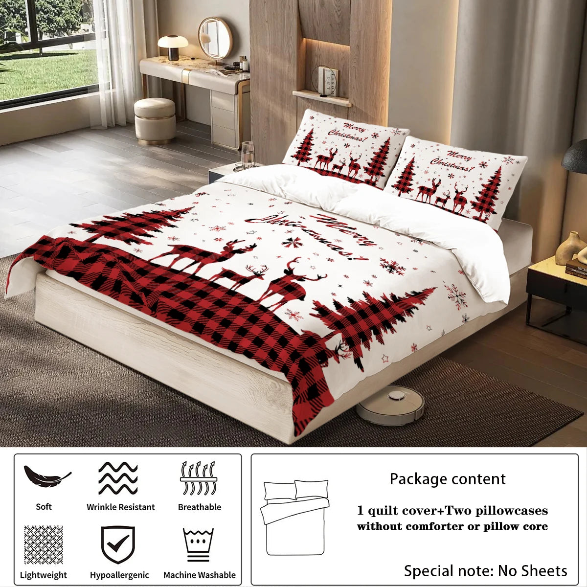 Merry Christmas Themed 3 Pc Bedding Set