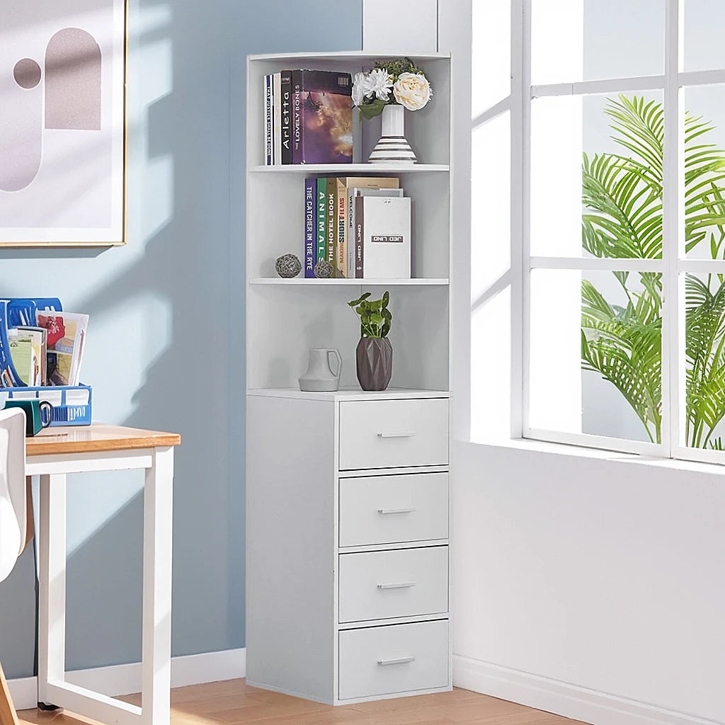 BonChoice Utility 3-Tier Shelves & 4 Drawers Corner Cabinet