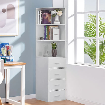 BonChoice Utility 3-Tier Shelves & 4 Drawers Corner Cabinet